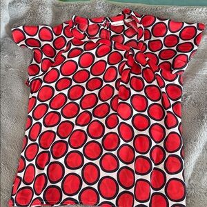 Liz Claiborne White with Red Blue Circles Blouse | Size L